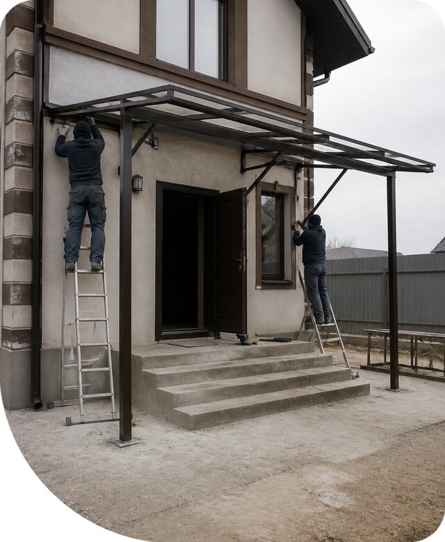Изготовление и монтаж металлического козырька под ключ в Симферополе